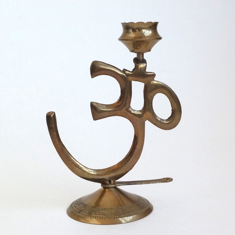 Antique Ohm Brass Incense Holder (4 Holder Slots + 1 Incense Slot) (6” Height)